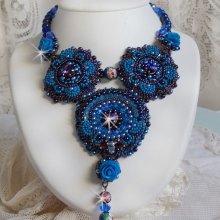 Royal Blue Roses Necklace with Swarovski crystals and seed beads